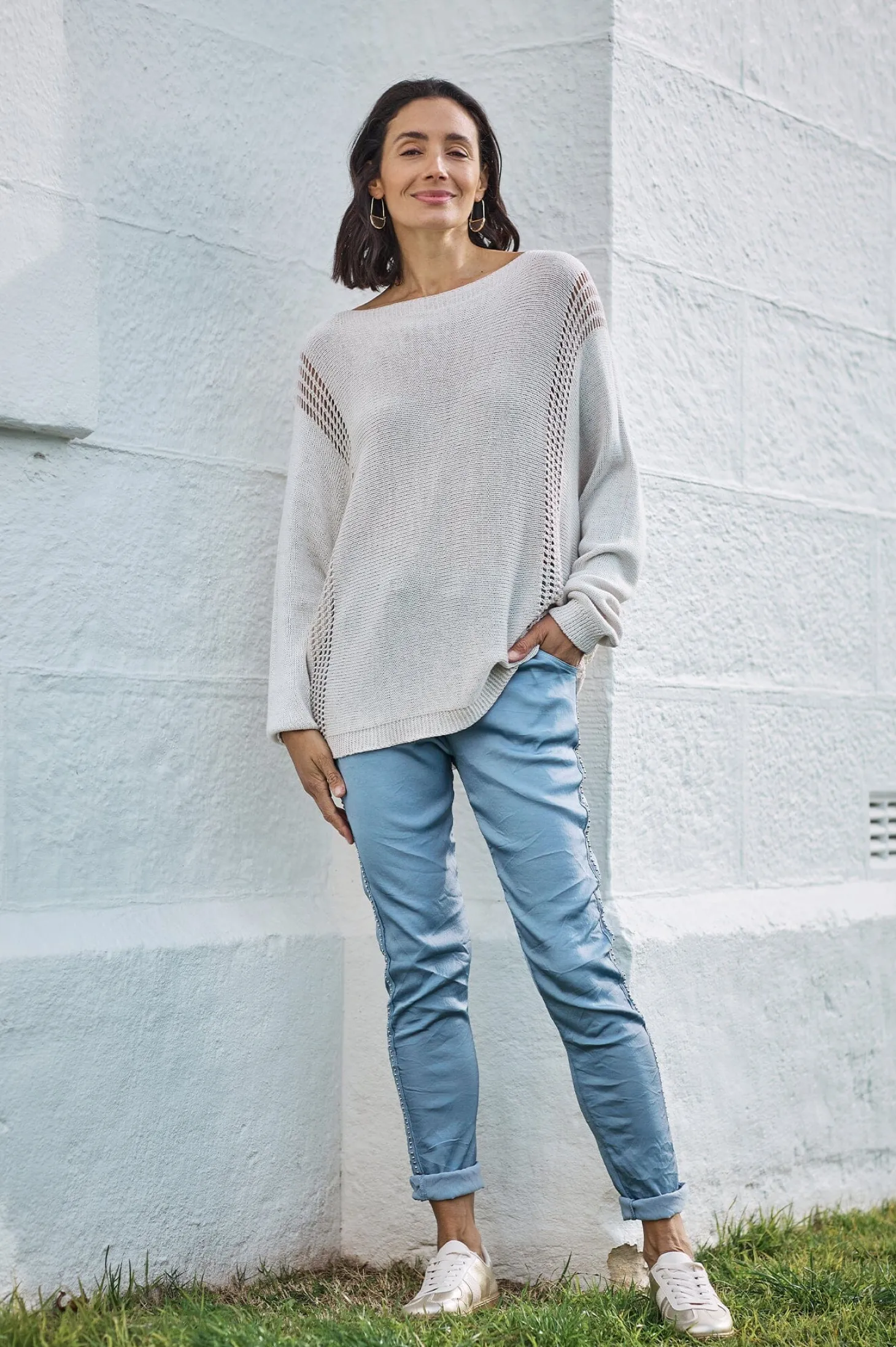 Discount Carolina Oriana Light Knitwear Ivory Shimmer