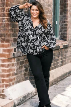 Flash Sale Carolina Paisley Long Sleeve Top Black