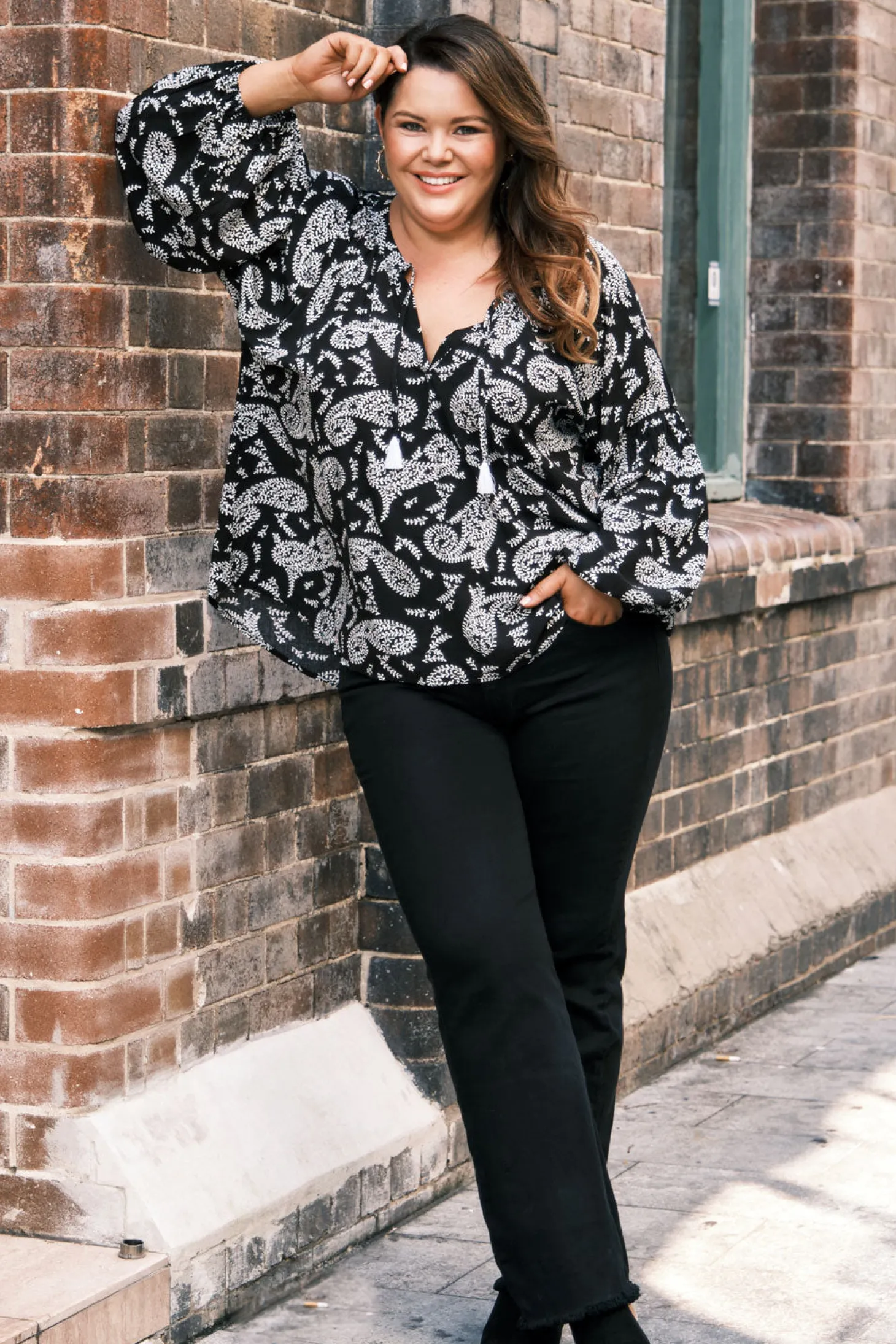 Flash Sale Carolina Paisley Long Sleeve Top Black