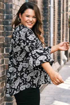 Flash Sale Carolina Paisley Long Sleeve Top Black