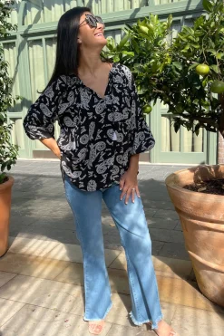 Flash Sale Carolina Paisley Long Sleeve Top Black