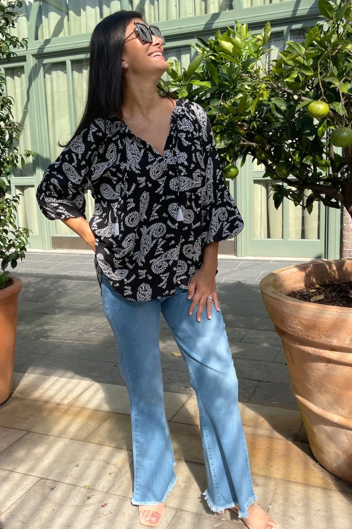 Flash Sale Carolina Paisley Long Sleeve Top Black