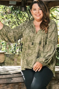 Sale Carolina Paisley Long Sleeve Top Olive