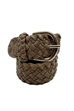 Hot Carolina Plaited Jeans Belt Khaki Soft Leather