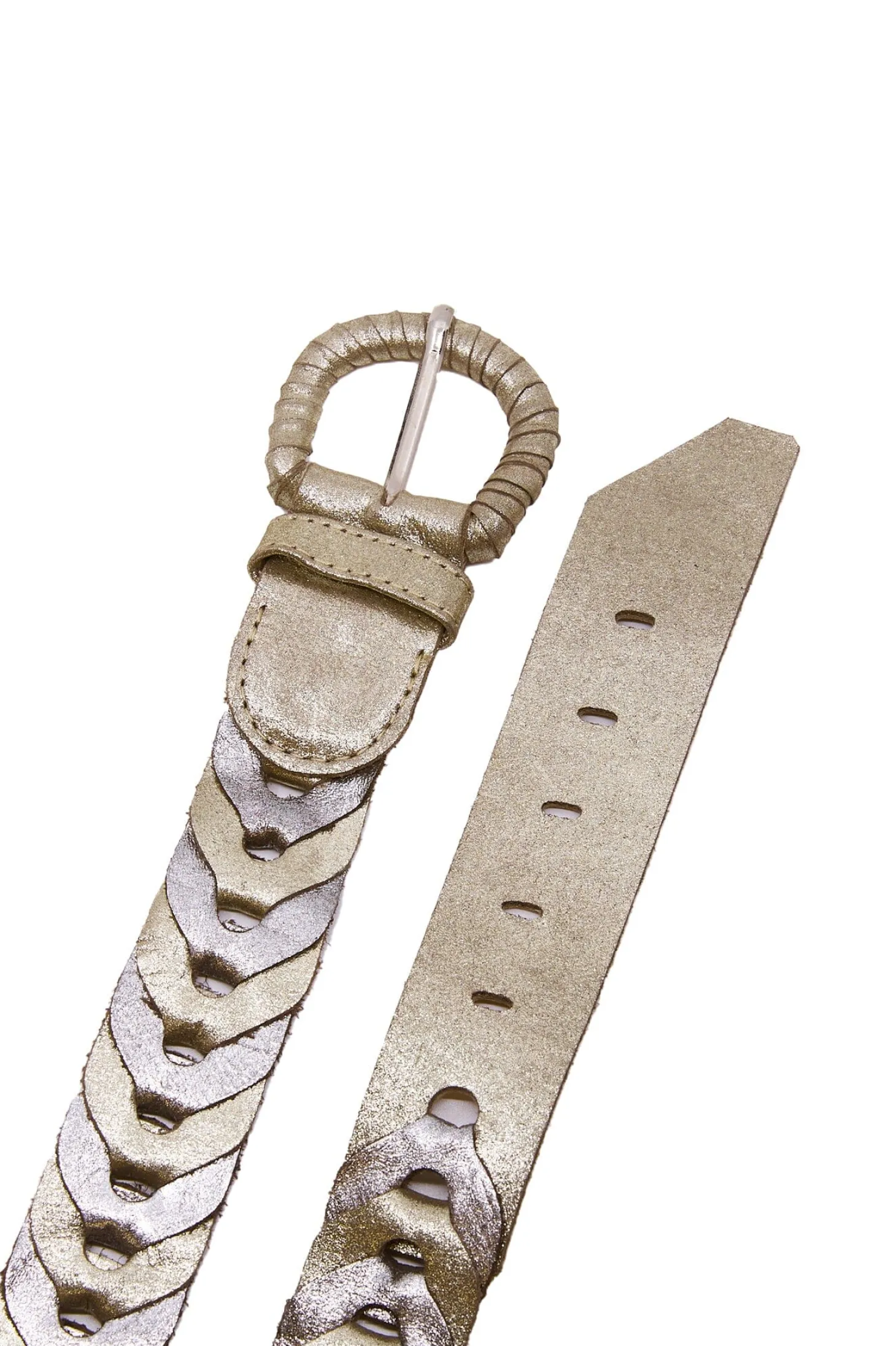 Cheap Carolina Plaited Jeans Belt Metallic Silver & Light Gold