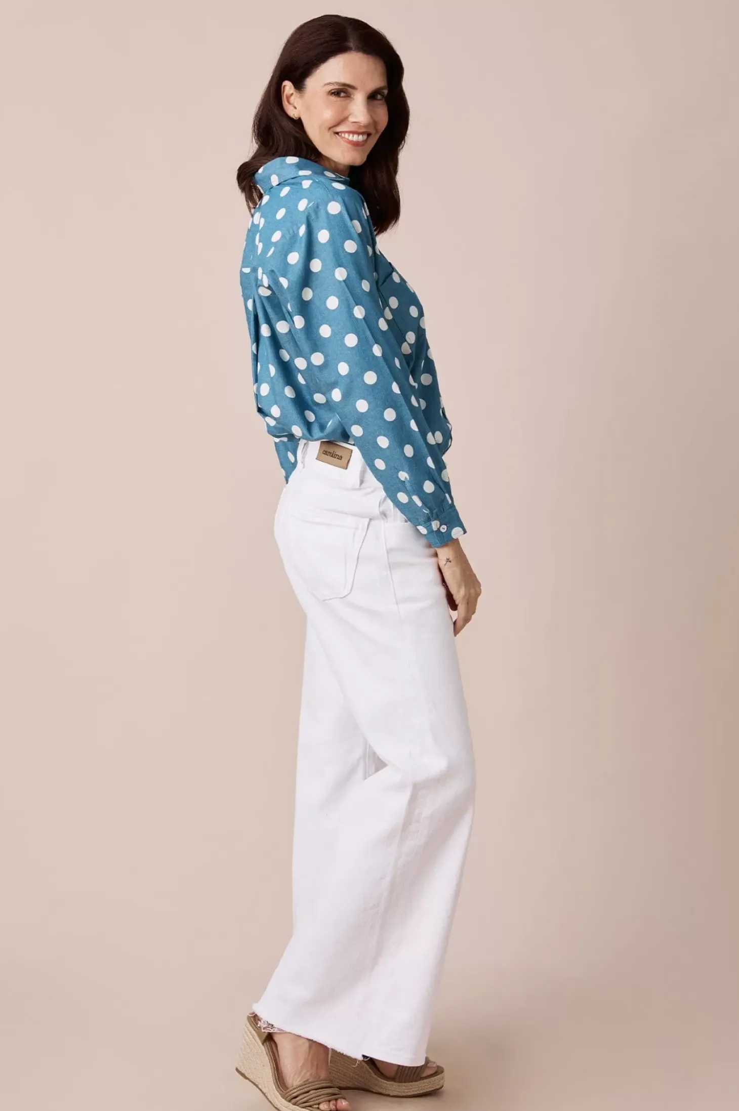 Outlet Carolina Polka Dots Collared Shirt Navy