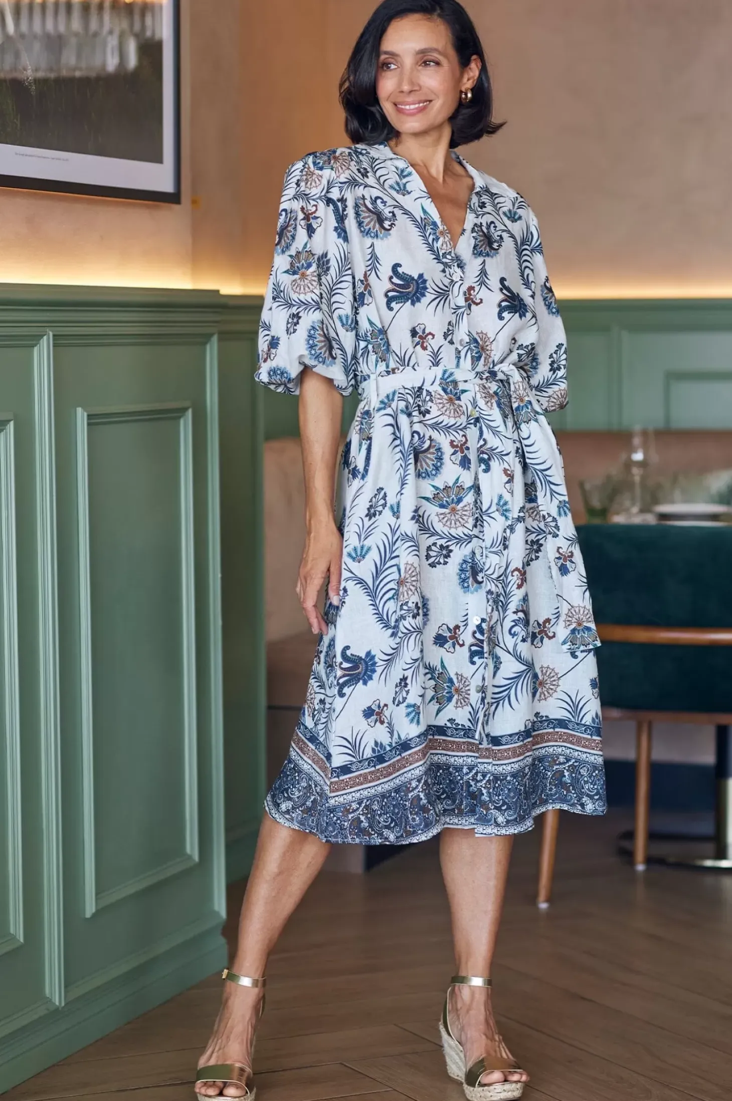 Best Sale Carolina Portia Linen Dress Navy and White