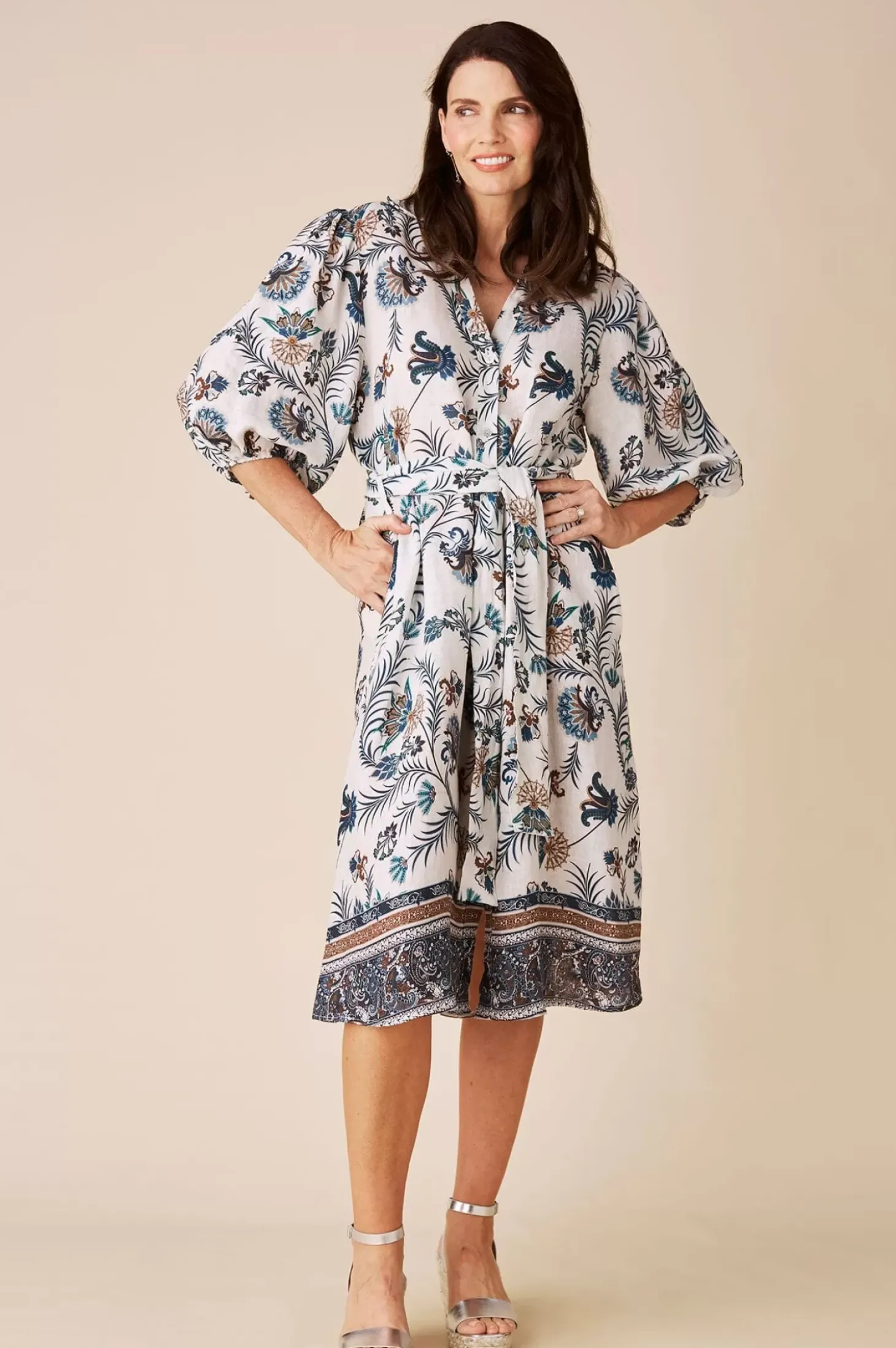 Best Sale Carolina Portia Linen Dress Navy and White