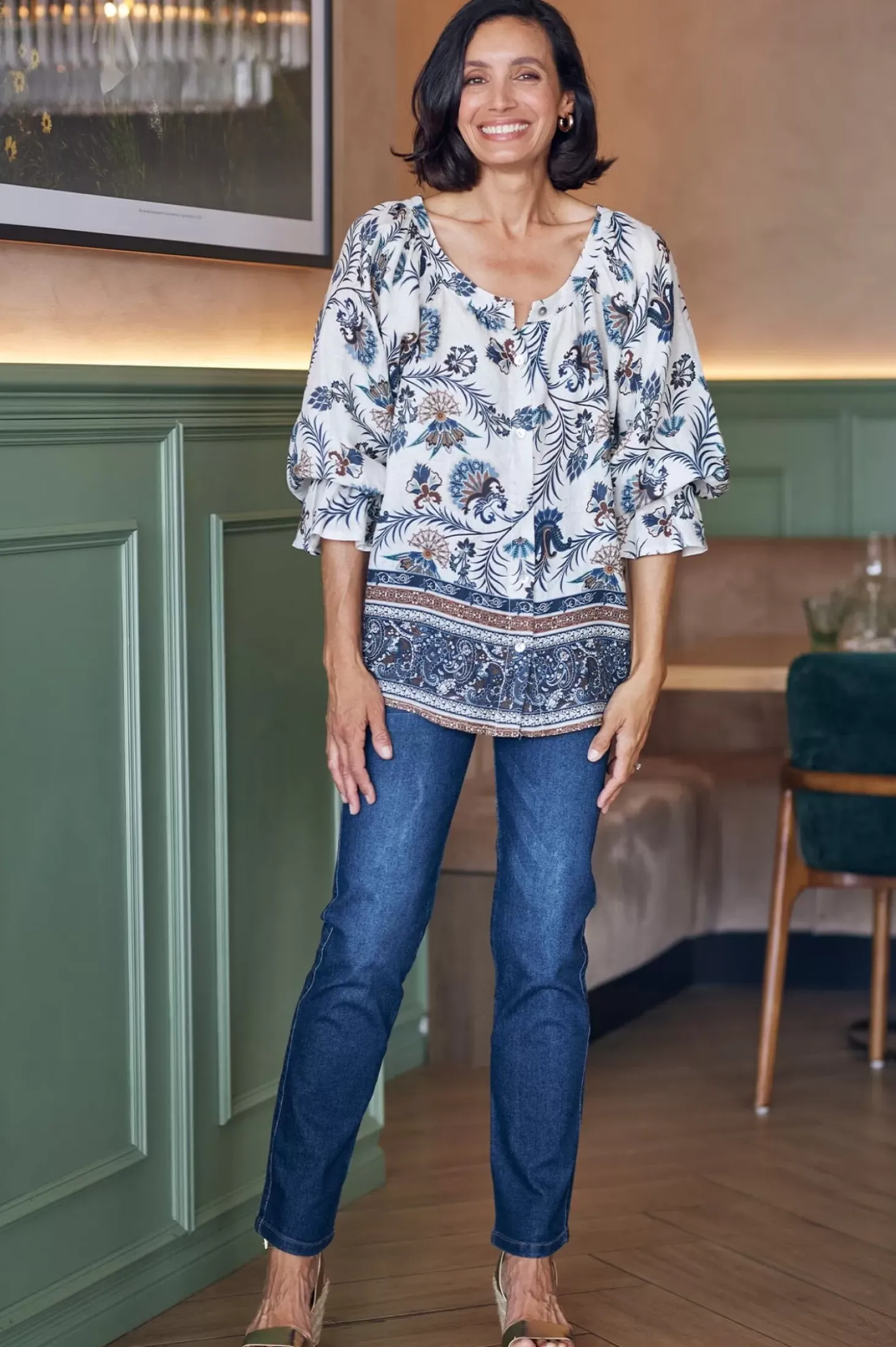 Hot Carolina Portia Linen Top Navy and White