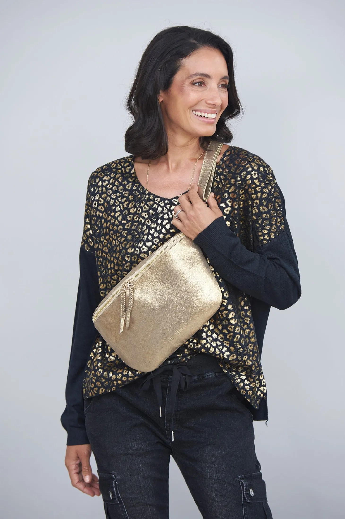 Cheap Carolina Ramona Leather Handbag Gold Metallic