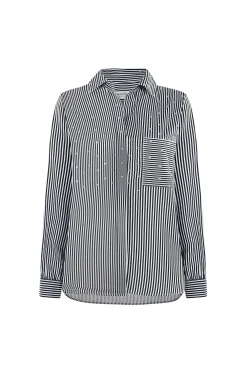 Shop Carolina Renata Black and White Striped Collared Shirt