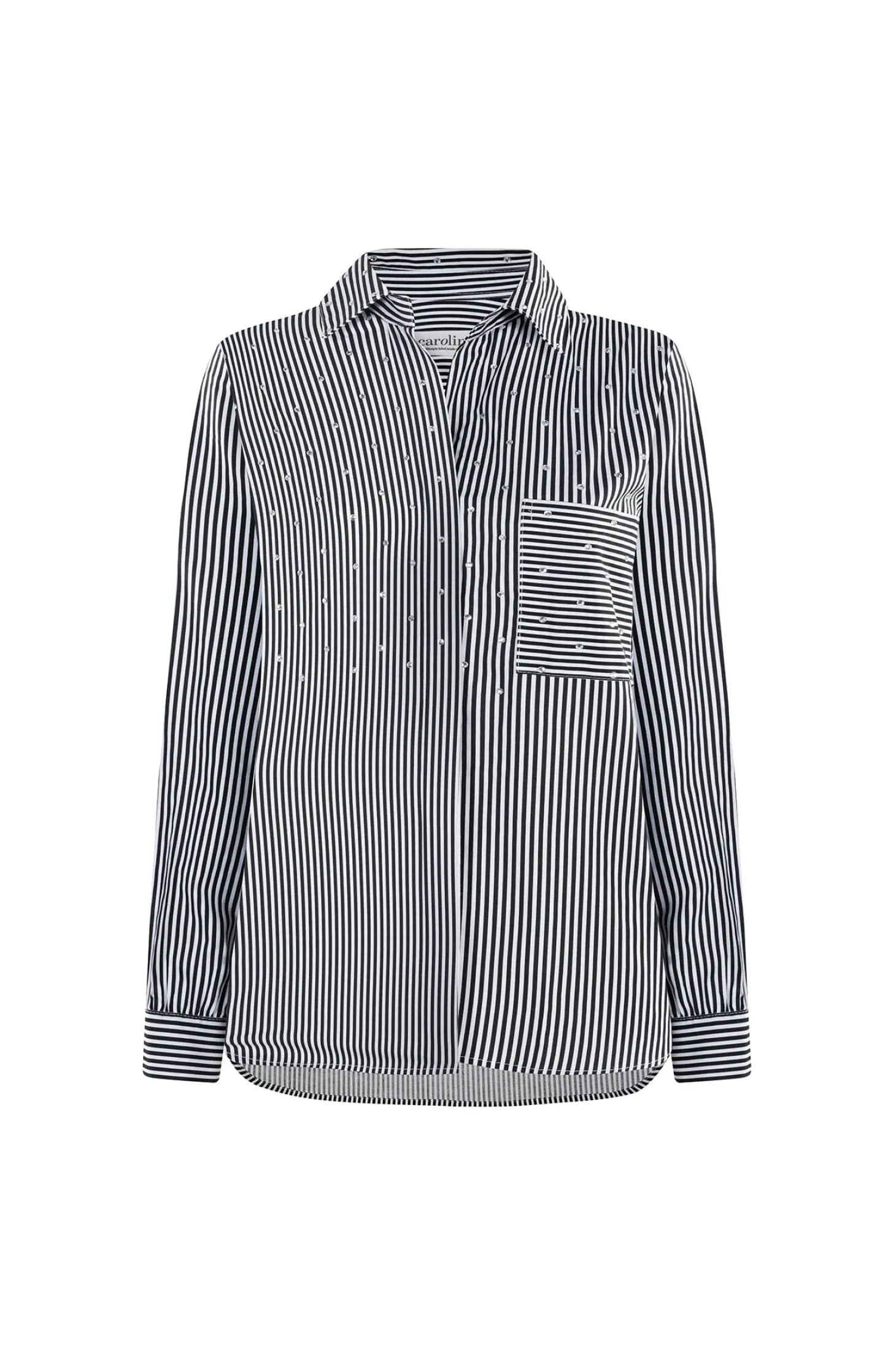 Shop Carolina Renata Black and White Striped Collared Shirt