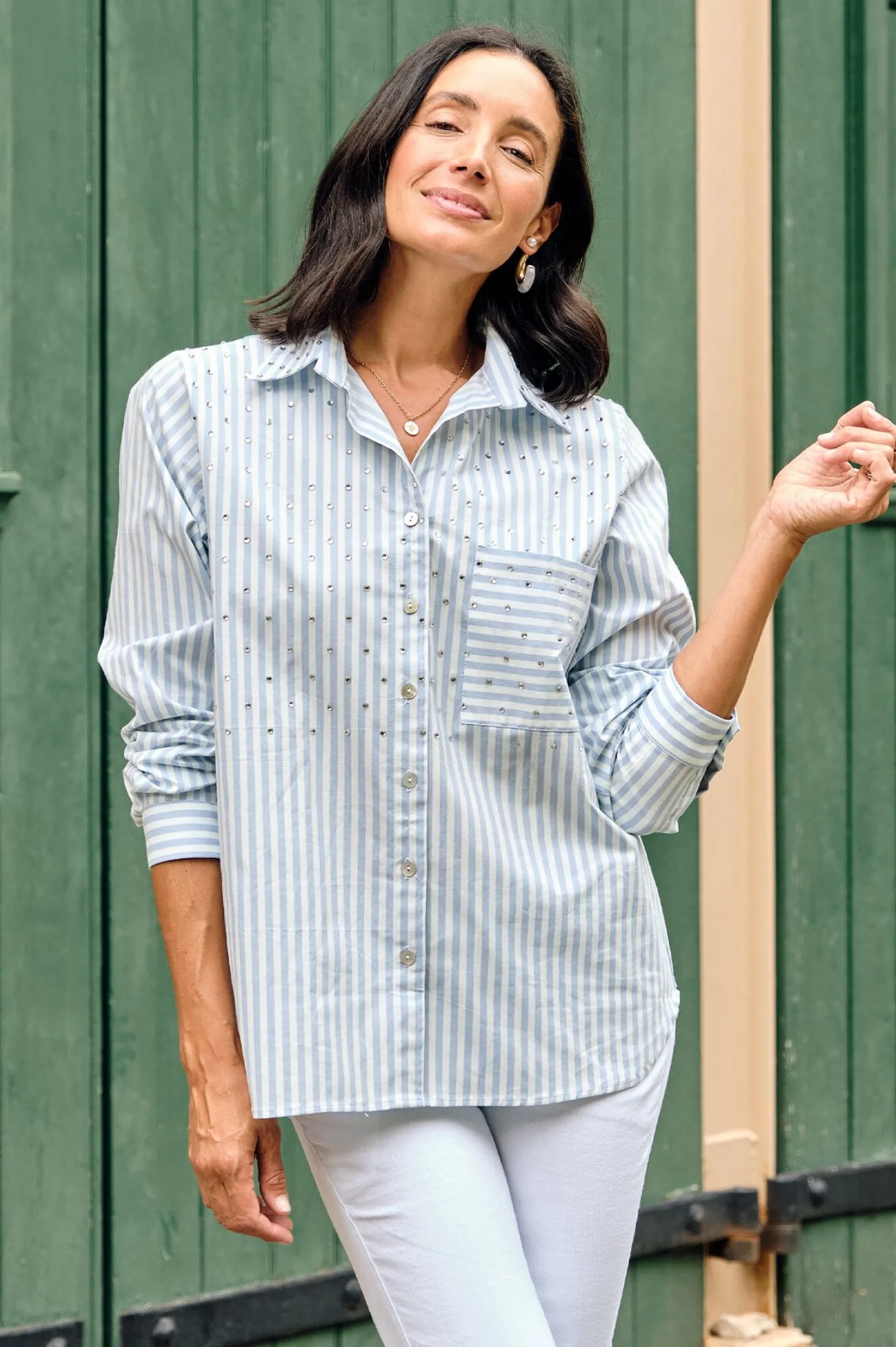 Cheap Carolina Renata Blue Striped Collared Shirt
