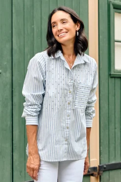 Cheap Carolina Renata Blue Striped Collared Shirt