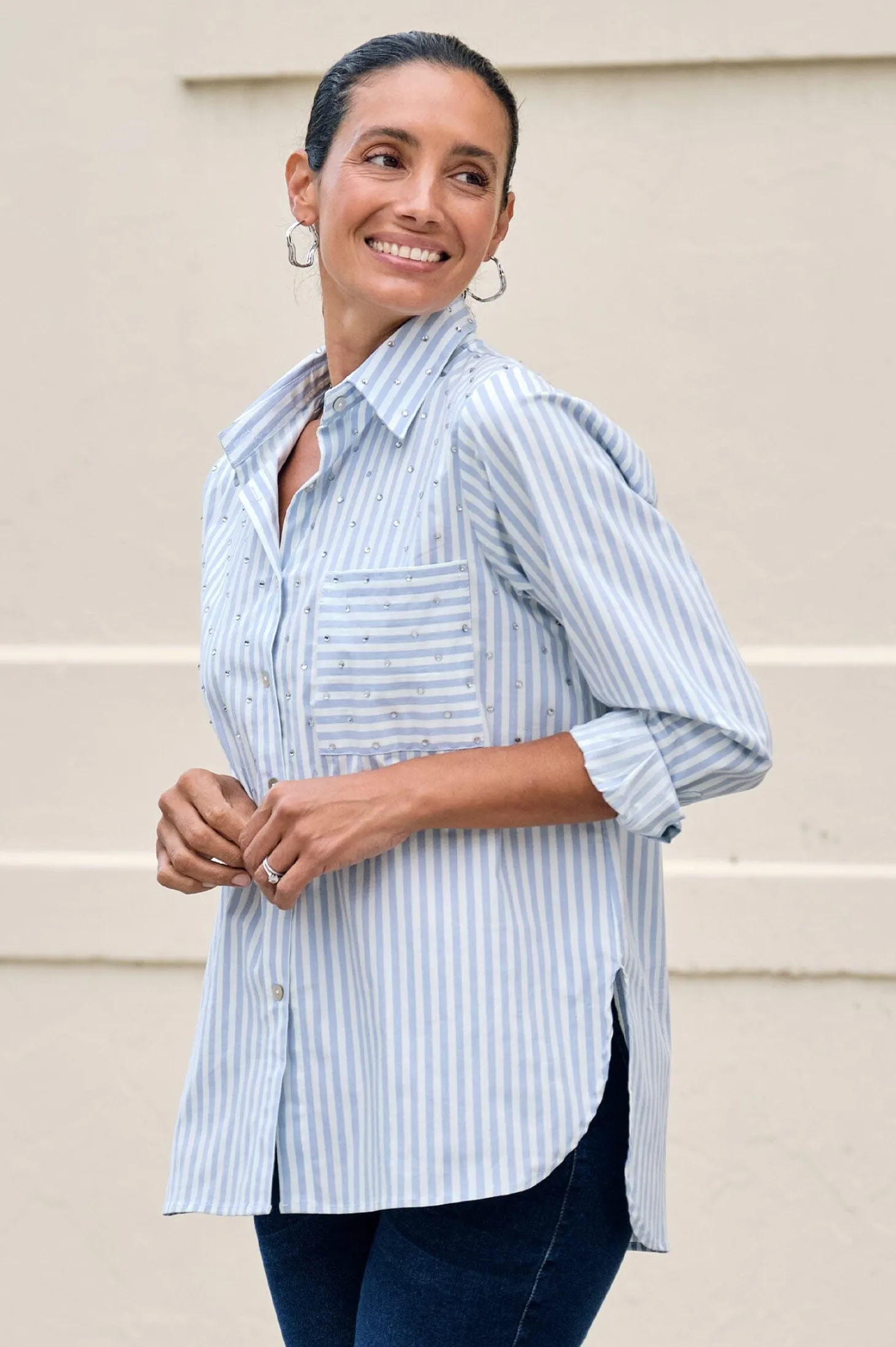 Cheap Carolina Renata Blue Striped Collared Shirt