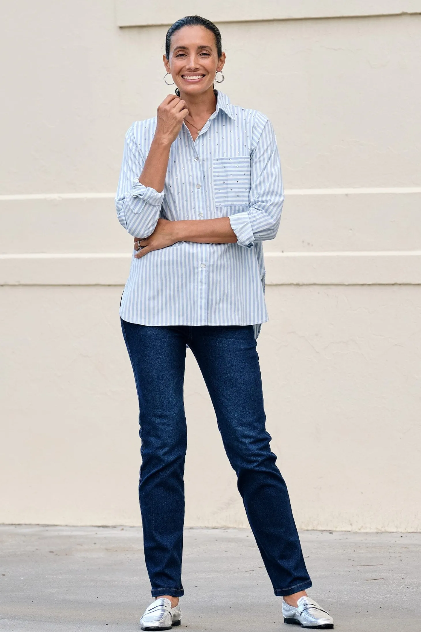 Cheap Carolina Renata Blue Striped Collared Shirt