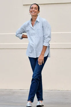 Cheap Carolina Renata Blue Striped Collared Shirt