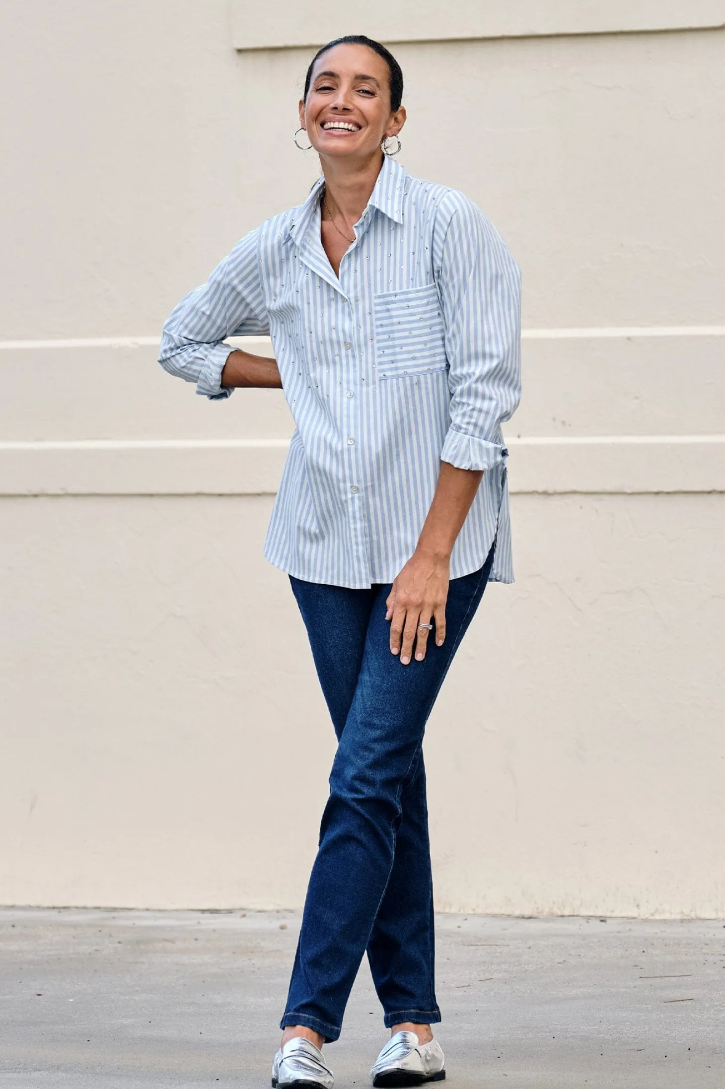 Cheap Carolina Renata Blue Striped Collared Shirt