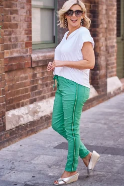 Shop Carolina Rhinestone Side Stripe Crinkle Jogger Lime Green