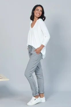 Cheap Carolina Rhinestone Side Stripe Crinkle Jogger Grey