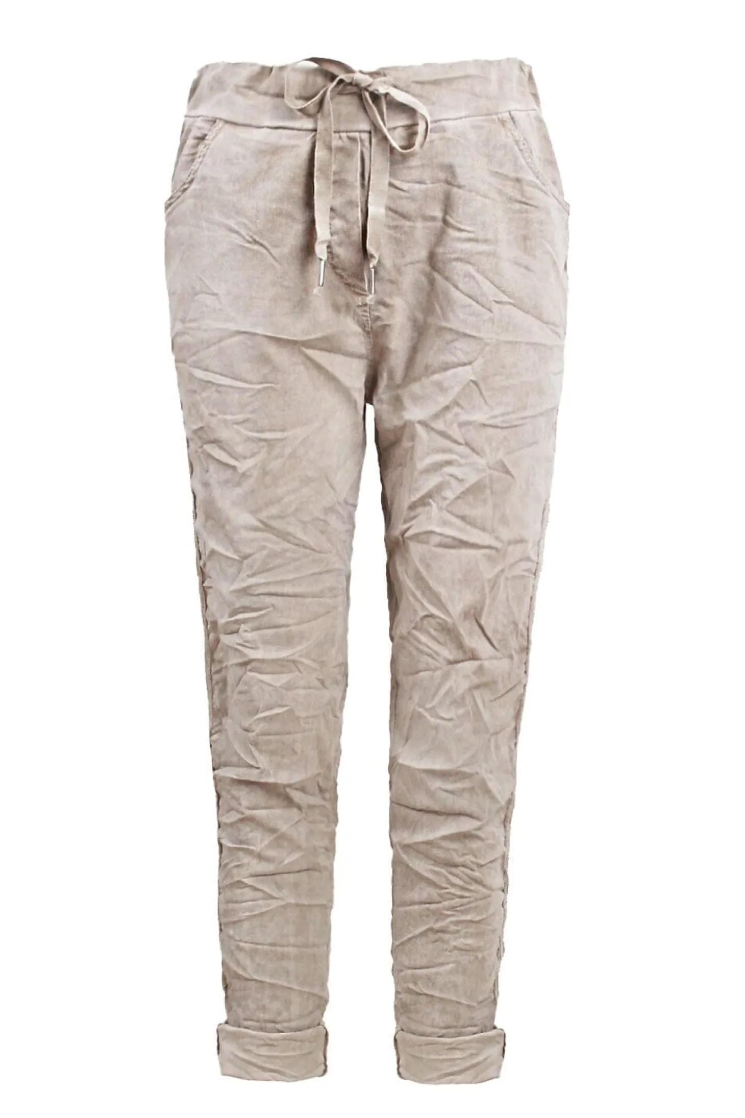 Sale Carolina Rhinestone Side Stripe Crinkle Jogger Sand