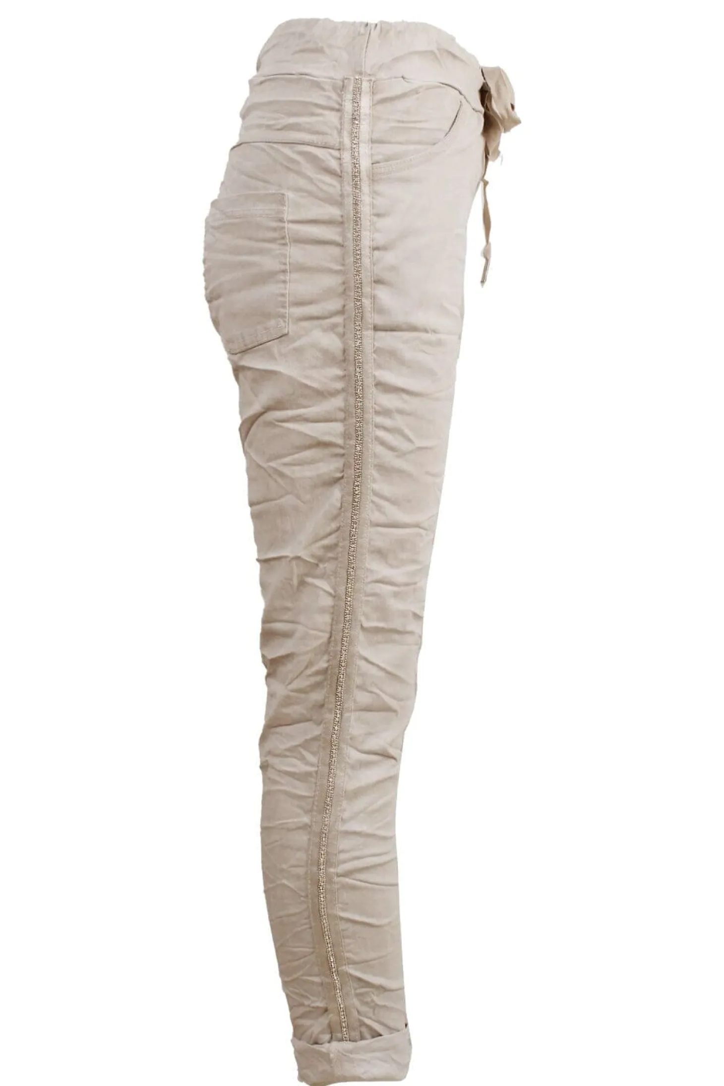 Sale Carolina Rhinestone Side Stripe Crinkle Jogger Sand