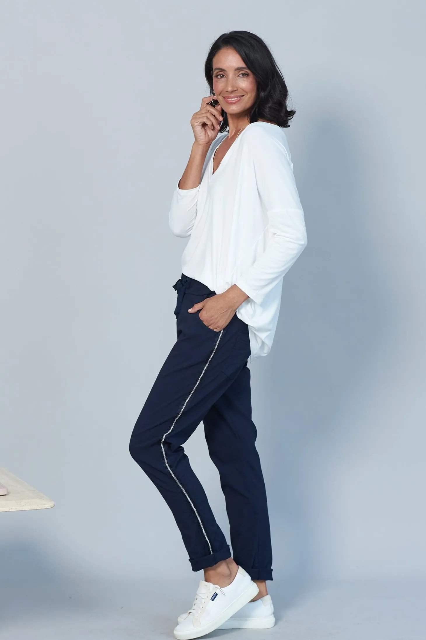 Cheap Carolina Rhinestone Side Stripe Crinkle Jogger Navy
