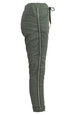 Discount Carolina Rhinestone Side Stripe Crinkle Jogger Olive