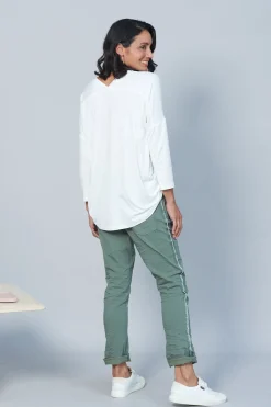 Discount Carolina Rhinestone Side Stripe Crinkle Jogger Olive