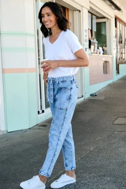 Cheap Carolina Sabrina Tie Waist Jeans Wash Blue