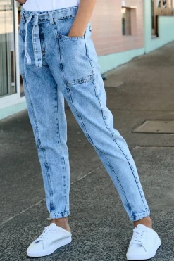 Cheap Carolina Sabrina Tie Waist Jeans Wash Blue
