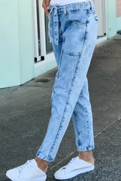 Cheap Carolina Sabrina Tie Waist Jeans Wash Blue
