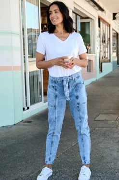 Cheap Carolina Sabrina Tie Waist Jeans Wash Blue