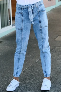 Cheap Carolina Sabrina Tie Waist Jeans Wash Blue