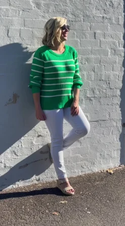 New Carolina Sarah Sweater Emerald and Ivory