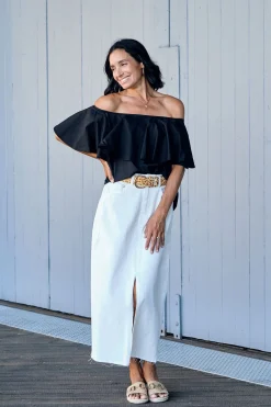 Hot Carolina Sokota Denim Skirt Cream