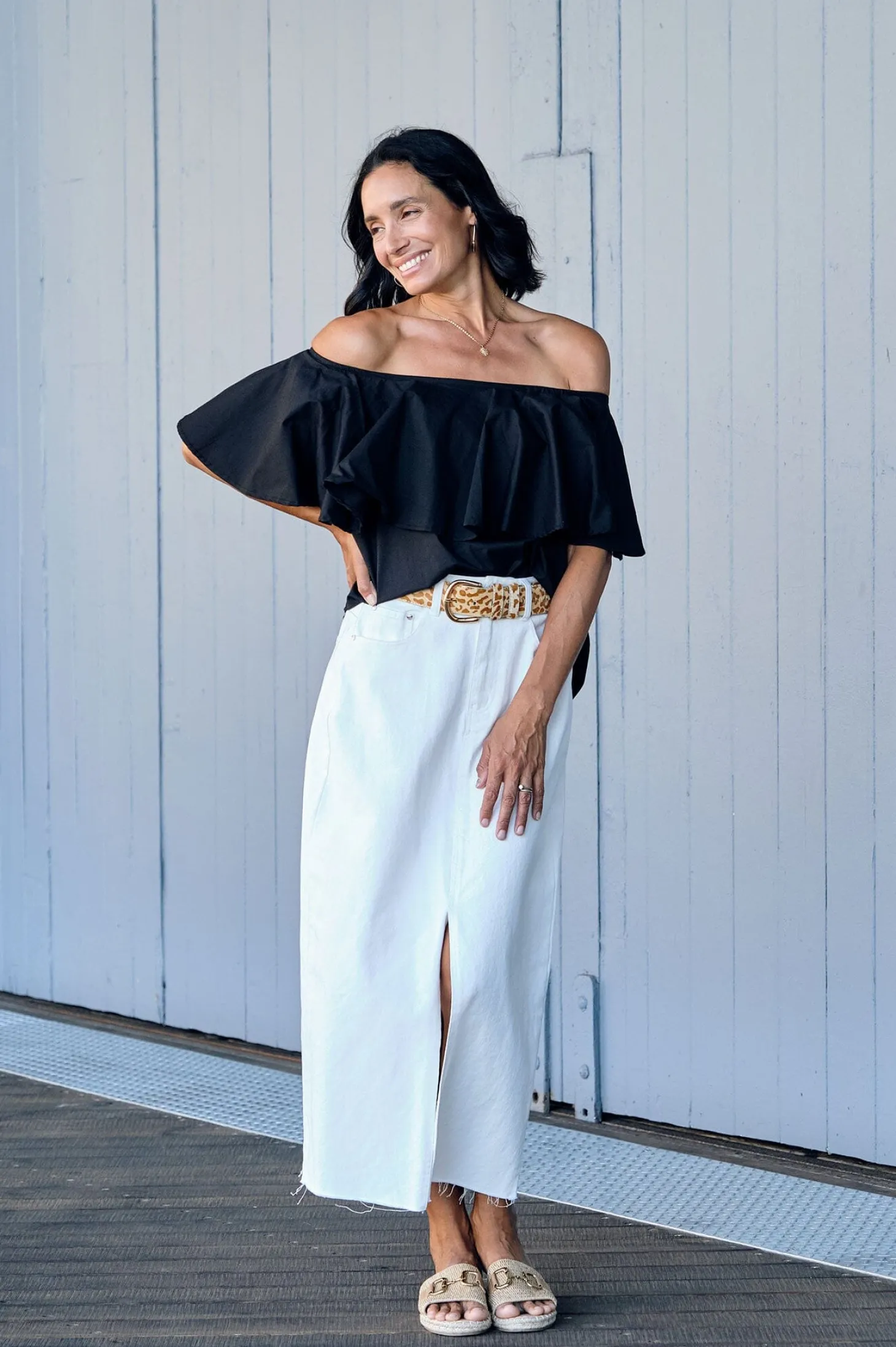 Hot Carolina Sokota Denim Skirt Cream