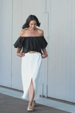 Hot Carolina Sokota Denim Skirt Cream