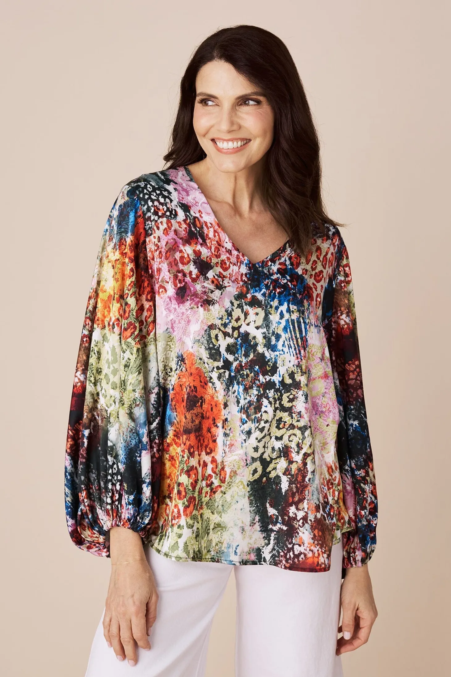 Hot Carolina Sovana Long Sleeve Top in Luisa Print