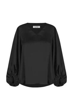 Fashion Carolina Sovana V-Neck Long Sleeve Top Black