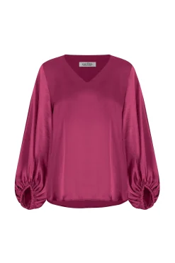 Flash Sale Carolina Sovana V-Neck Long Sleeve Top Burgundy