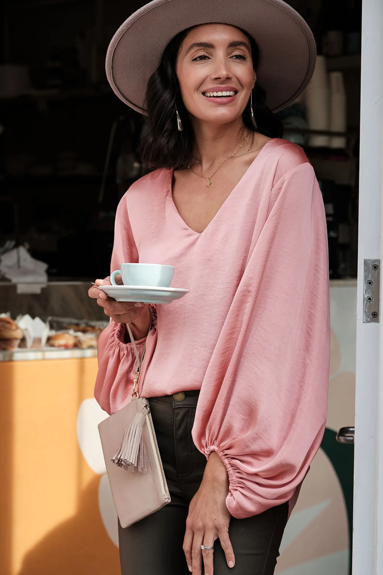 New Carolina Sovana V-neck Long Sleeve Top Rose