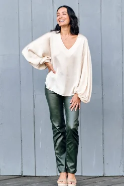Online Carolina Sovana V-Neck Long Sleeve Top Light Gold