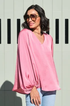 Flash Sale Carolina Sovana V-neck Long Sleeve Top Pink