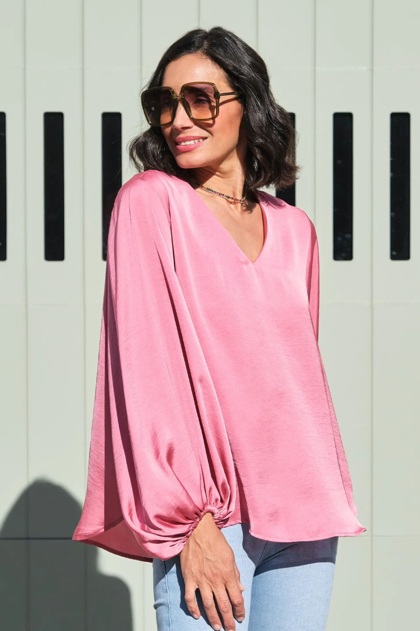 Flash Sale Carolina Sovana V-neck Long Sleeve Top Pink