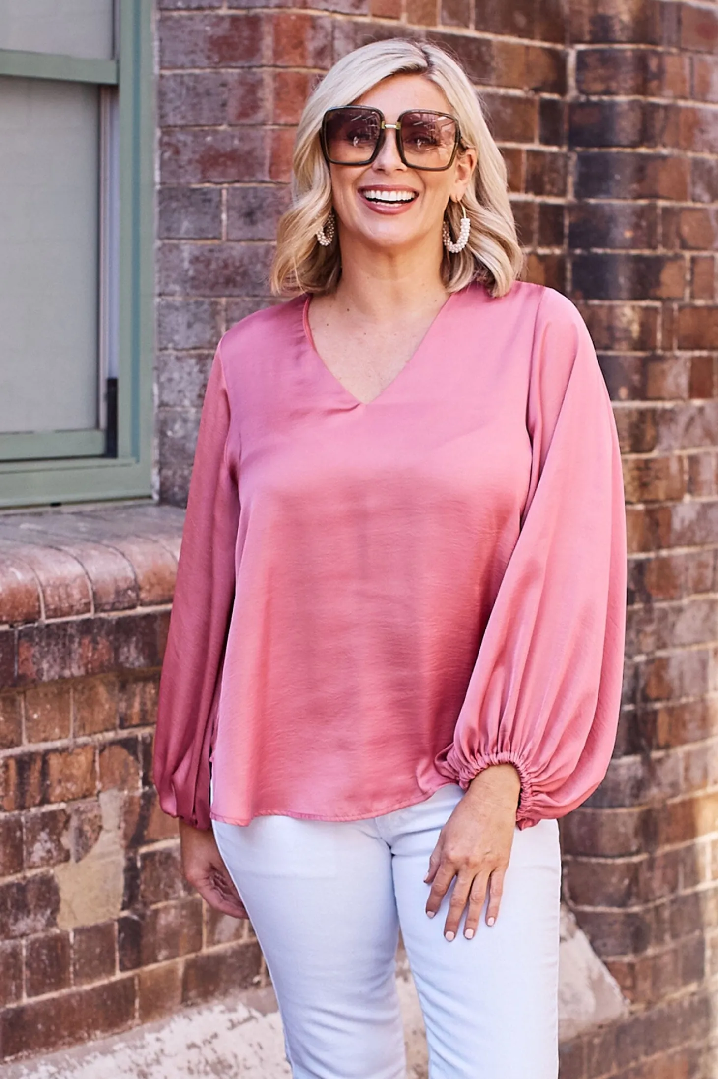 Flash Sale Carolina Sovana V-neck Long Sleeve Top Pink