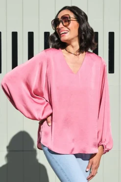 Flash Sale Carolina Sovana V-neck Long Sleeve Top Pink