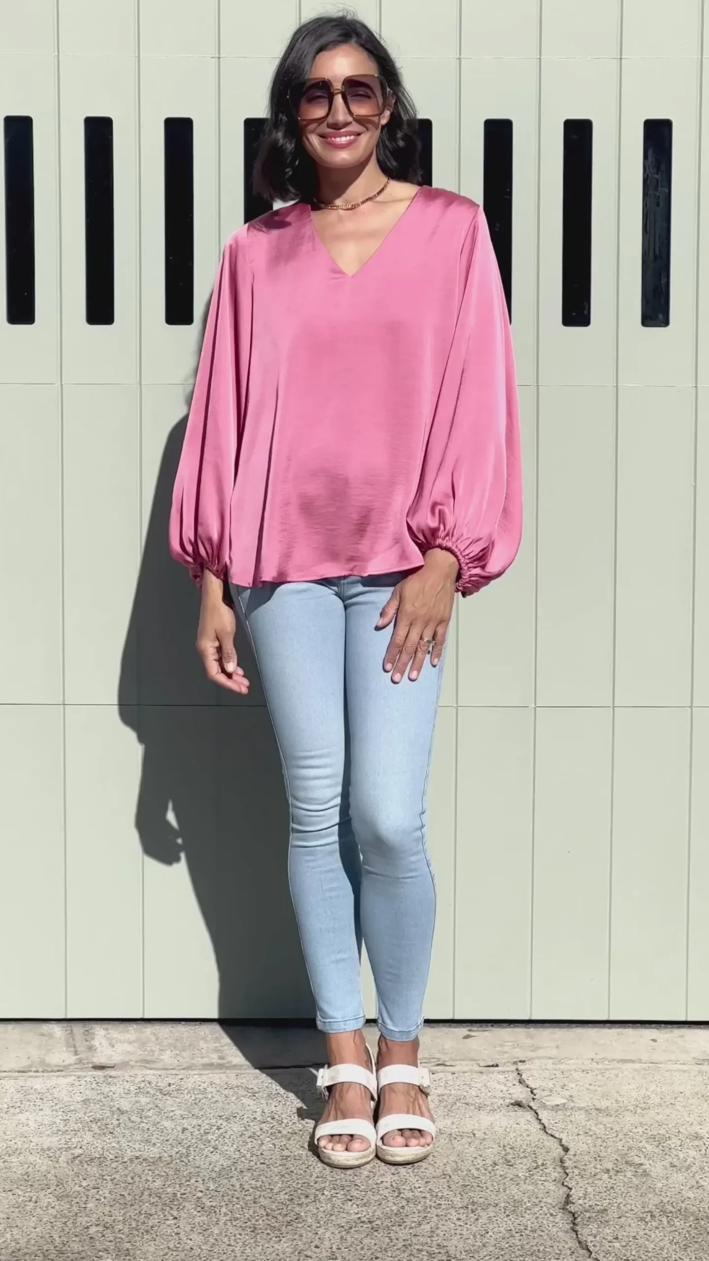 Flash Sale Carolina Sovana V-neck Long Sleeve Top Pink