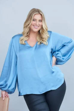Cheap Carolina Sovana V-Neck Long Sleeve Top Blue Grey