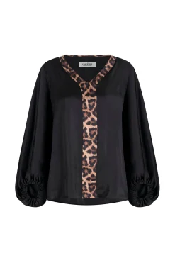 Fashion Carolina Sovana V-Neck Top Black with Animal Trim